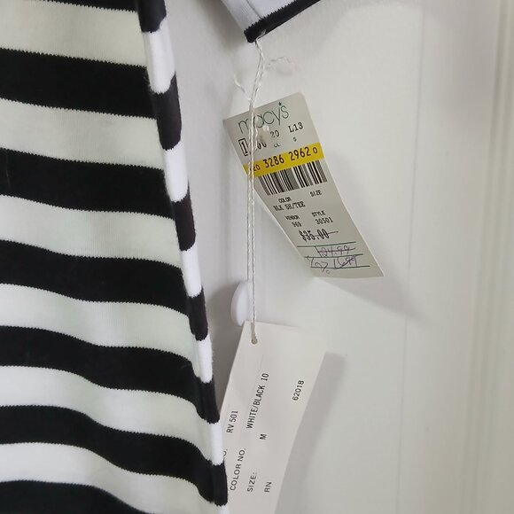 NWT Rafaella Black and White Striped Elbow Sleeve T Shirt Size Medium - Picture 4 of 9